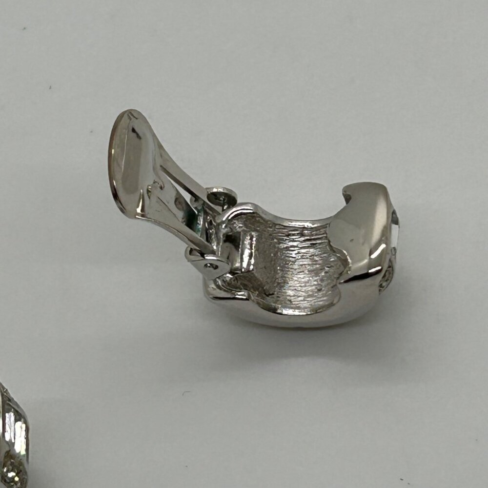 Christian Dior Vintage Clip-On Earrings With Rhinestones & Silver-Tone Metal - Picture 7 of 16